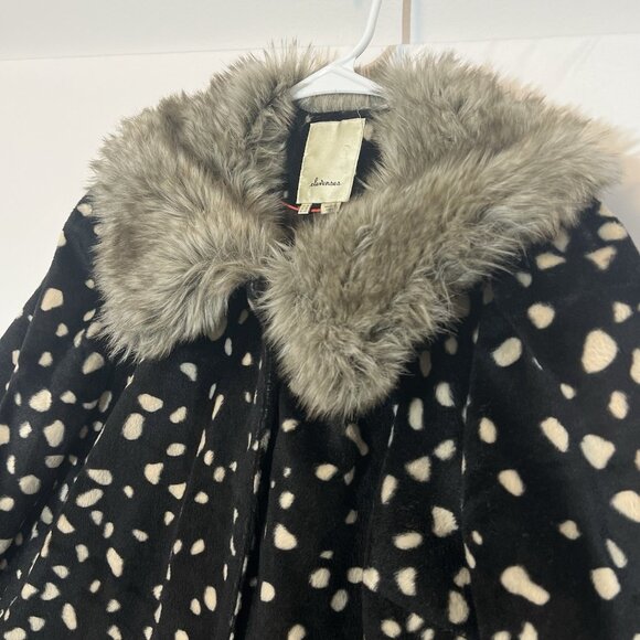 ANTHROPOLOGIE Elevenses Coat Faux Fur Trim Size 10 Black Jacket Cruela Dálmata - Picture 7 of 12